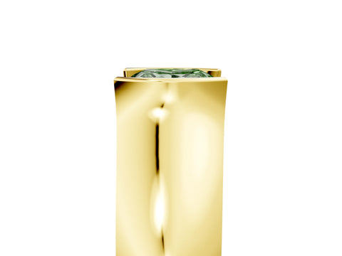 Yellow gold Fancy Green Princess Cut Solitaire Bezel Set Diamond Ring with Wide Band_5