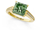 Yellow gold Fancy Green Princess Cut Solitaire Cathedral Diamond Engagement Ring with Channel-Set Band and Four-Prong Setting_4