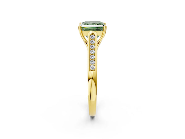 Yellow Gold Princess Cut Cathedral Solitaire Engagement Ring Setting for Fancy Green Center