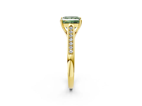 Yellow gold Fancy Green Princess Cut Solitaire Cathedral Diamond Engagement Ring with Channel-Set Band and Four-Prong Setting_5