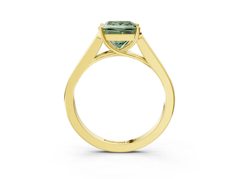 Yellow gold Fancy Green Princess Cut Solitaire Cathedral Diamond Engagement Ring with Channel-Set Band and Four-Prong Setting_6