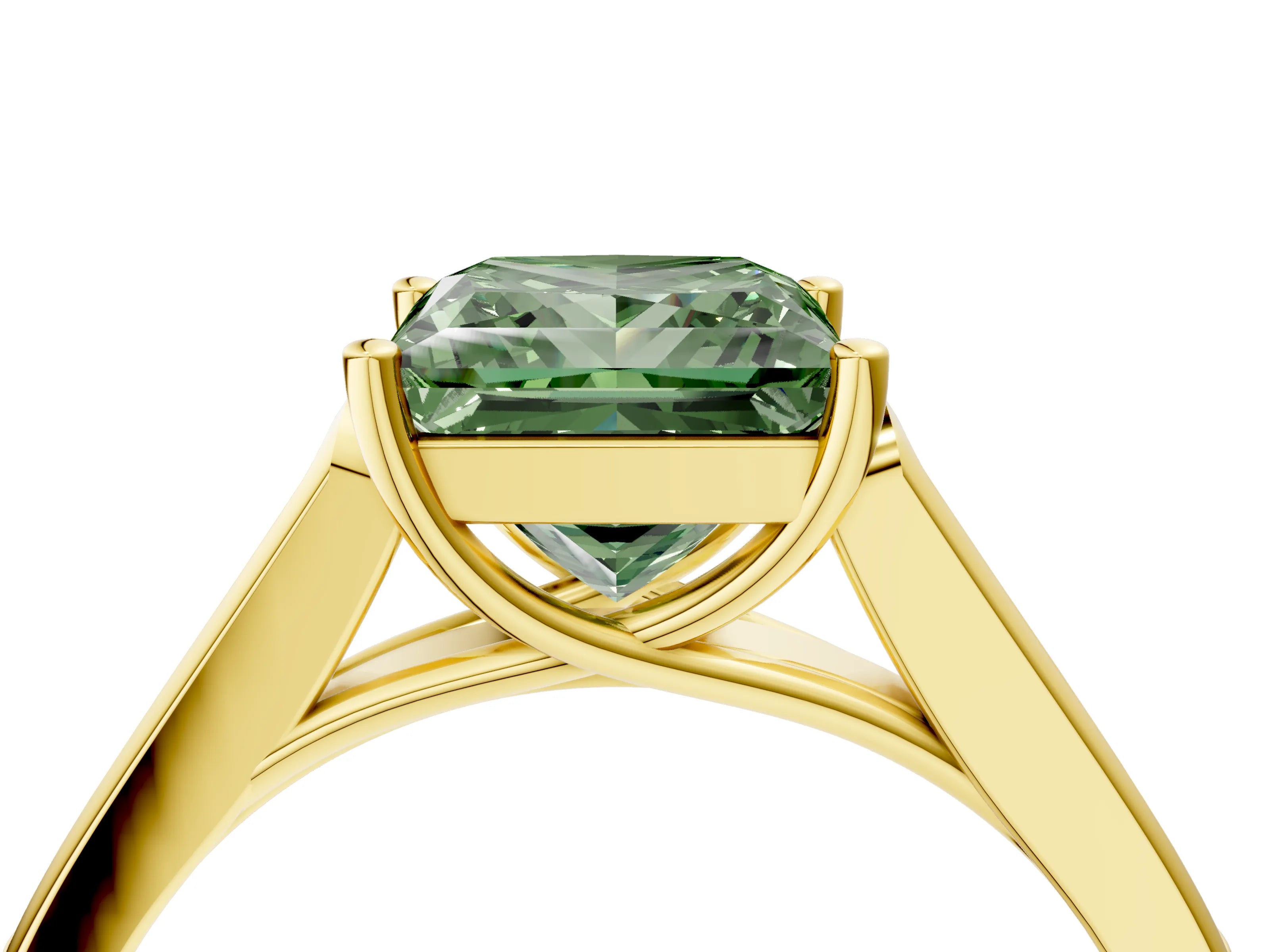 Yellow gold Fancy Green Princess Cut Solitaire Cathedral Diamond Engagement Ring with Channel-Set Band and Four-Prong Setting_7