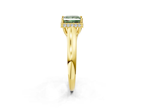 Yellow gold Fancy Green Princess Cut Solitaire Diamond Engagement Ring with Four-Prong Setting and Tapered Band_2