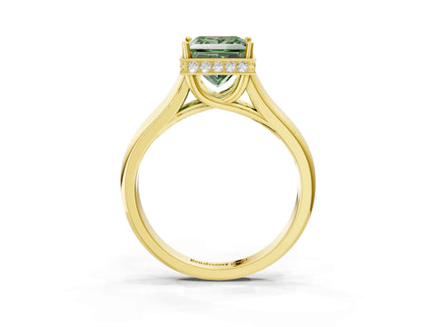 Yellow gold Fancy Green Princess Cut Solitaire Diamond Engagement Ring with Four-Prong Setting and Tapered Band_3