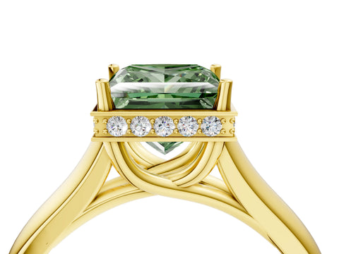 Yellow gold Fancy Green Princess Cut Solitaire Diamond Engagement Ring with Four-Prong Setting and Tapered Band_4