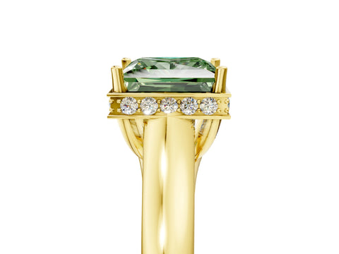 Yellow gold Fancy Green Princess Cut Solitaire Diamond Engagement Ring with Four-Prong Setting and Tapered Band_5