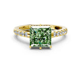 Yellow gold Fancy Green Princess Cut Solitaire Diamond Engagement Ring with Pavé Band and Six-Prong Setting_12