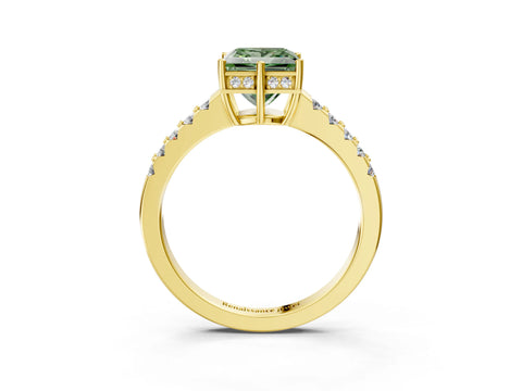 Yellow gold Fancy Green Princess Cut Solitaire Diamond Engagement Ring with Pavé Band and Six-Prong Setting_15