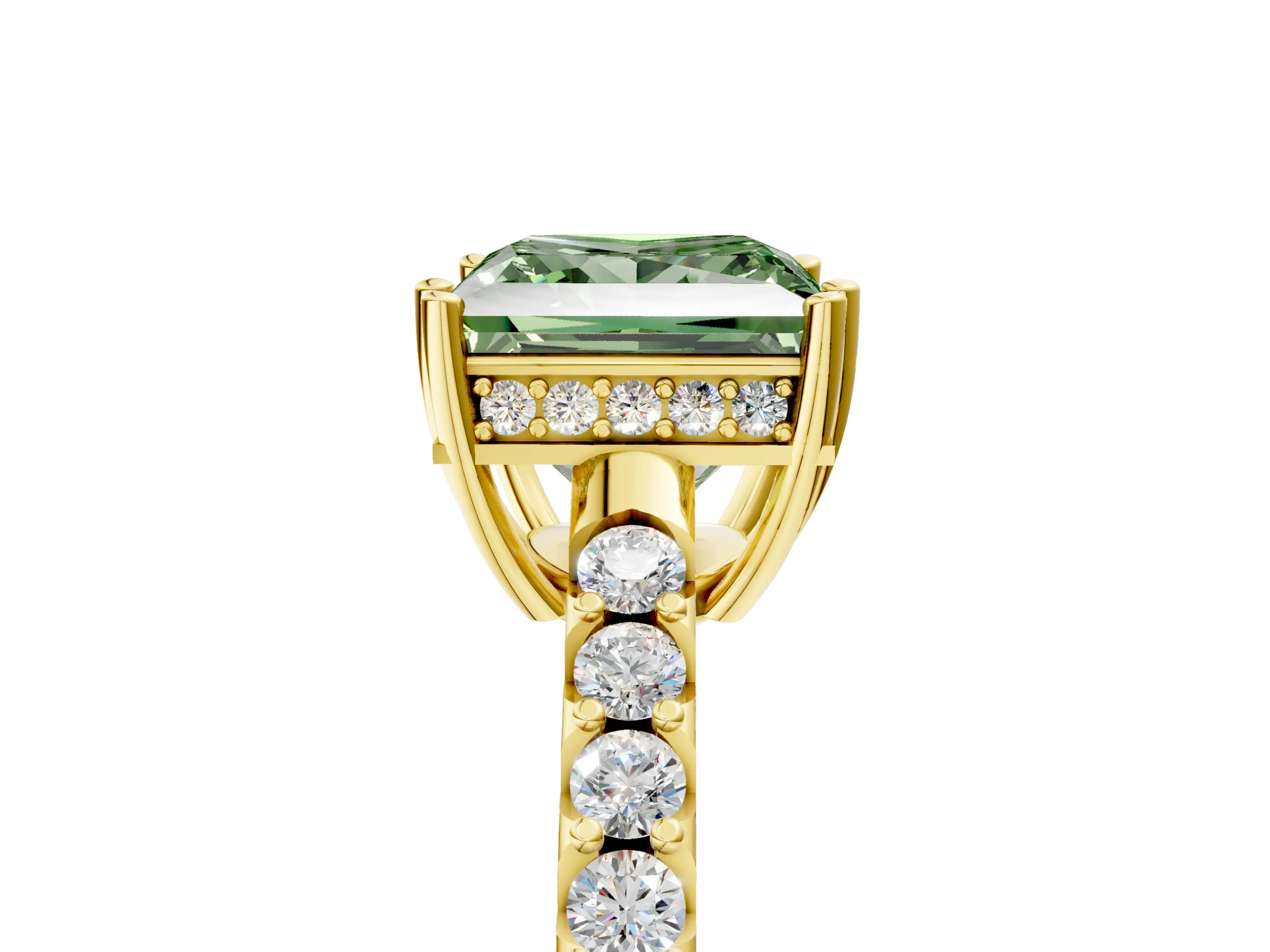 Yellow gold Fancy Green Princess Cut Solitaire Diamond Engagement Ring with Pavé Band and Six-Prong Setting_17