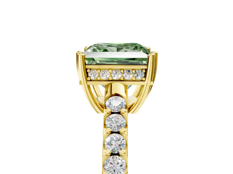 Yellow gold Fancy Green Princess Cut Solitaire Diamond Engagement Ring with Pavé Band and Six-Prong Setting_17