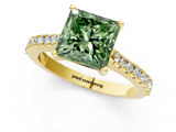 Yellow gold Fancy Green Princess  Cut Solitaire Diamond Engagement Ring with Pave Band and Four-Prong Setting_1