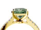 Yellow gold Fancy Green Princess  Cut Solitaire Diamond Engagement Ring with Pave Band and Four-Prong Setting_4