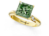 Yellow gold Fancy Green Princess Cut Solitaire Diamond Engagement Ring with Twisted Pave Band and Four-Prong Setting_4