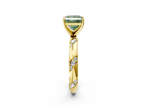 Yellow gold Fancy Green Princess Cut Solitaire Diamond Engagement Ring with Twisted Pave Band and Four-Prong Setting_5
