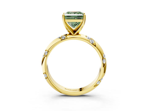 Yellow gold Fancy Green Princess Cut Solitaire Diamond Engagement Ring with Twisted Pave Band and Four-Prong Setting_6