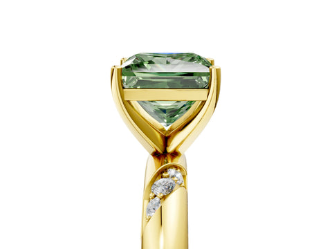 Yellow gold Fancy Green Princess Cut Solitaire Diamond Engagement Ring with Twisted Pave Band and Four-Prong Setting_8
