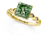 Yellow gold Fancy Green Princess Cut Solitaire Diamond Ring with Infinity Twist Band and Four-Prong Setting_1