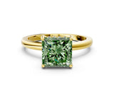 Yellow gold Fancy Green Princess Cut Solitaire Diamond Ring with Prong Setting and Plain Band