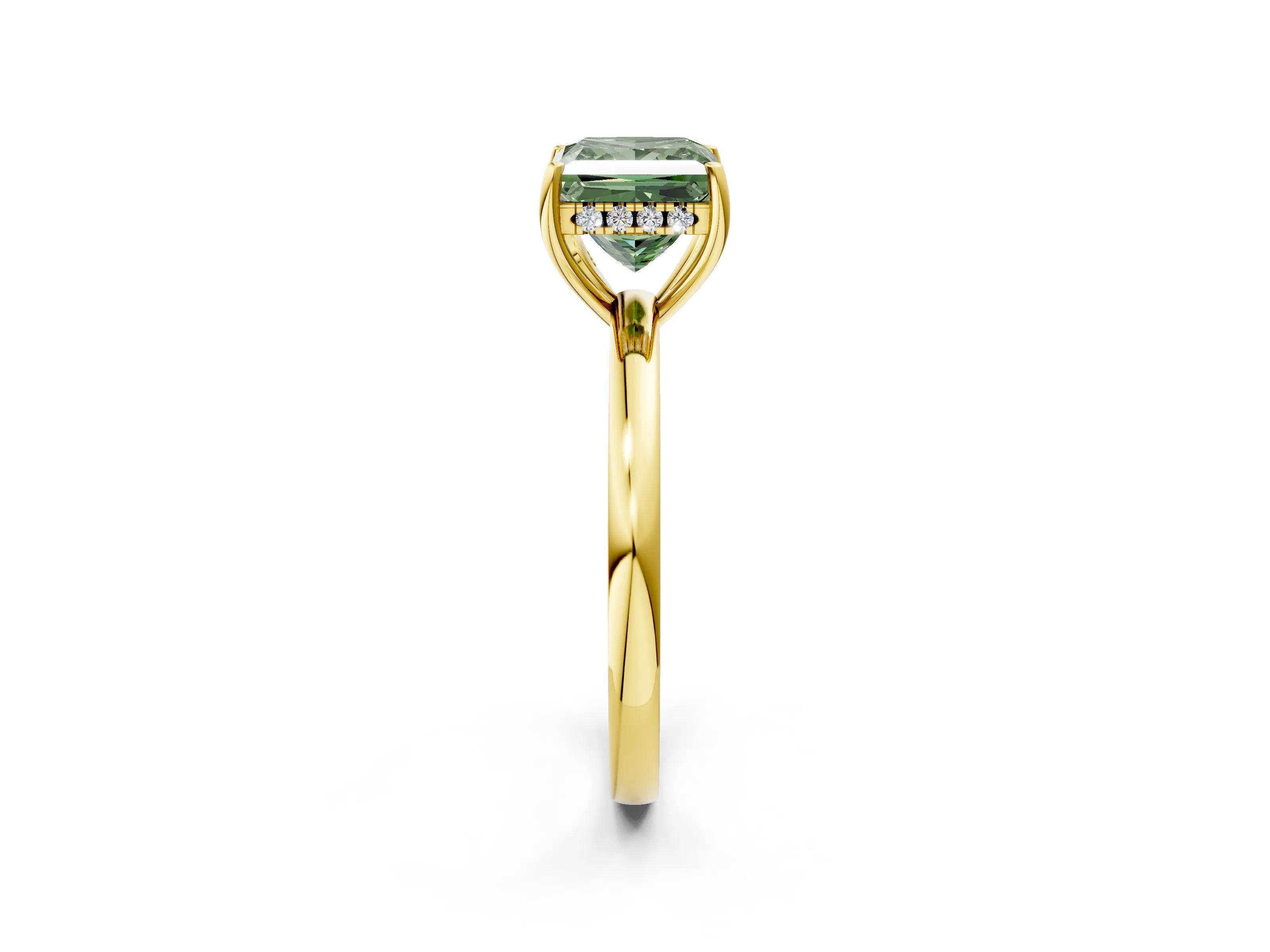 Yellow gold Fancy Green Princess Cut Solitaire Diamond Ring with Prong Setting and Plain Band_2