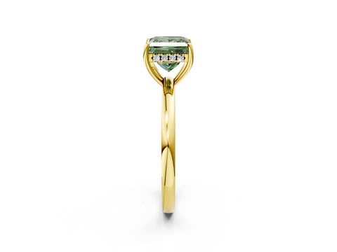 Yellow gold Fancy Green Princess Cut Solitaire Diamond Ring with Prong Setting and Plain Band_2