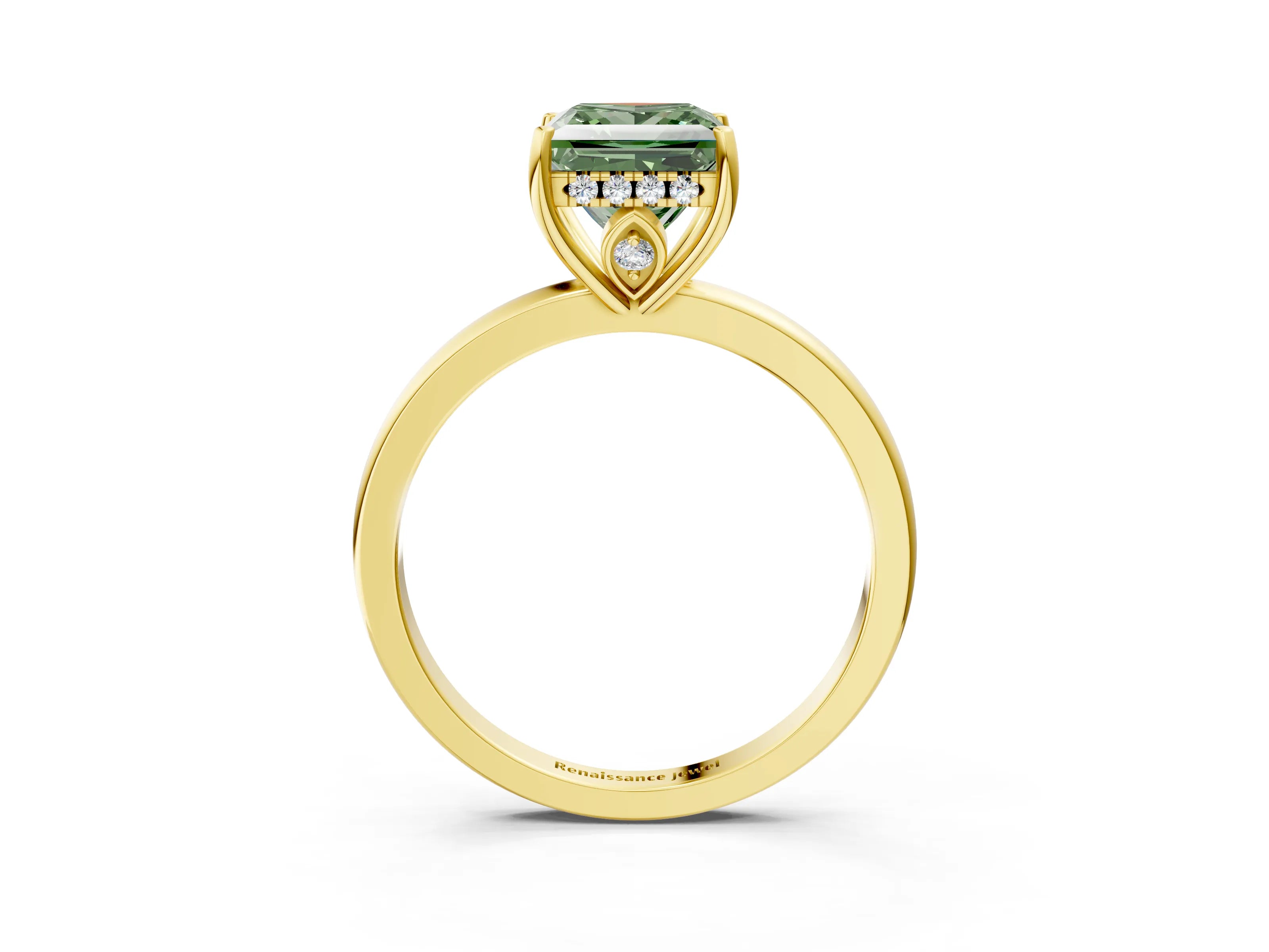Yellow gold Fancy Green Princess Cut Solitaire Diamond Ring with Prong Setting and Plain Band_3