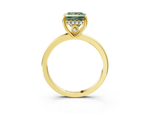 Yellow gold Fancy Green Princess Cut Solitaire Diamond Ring with Prong Setting and Plain Band_3