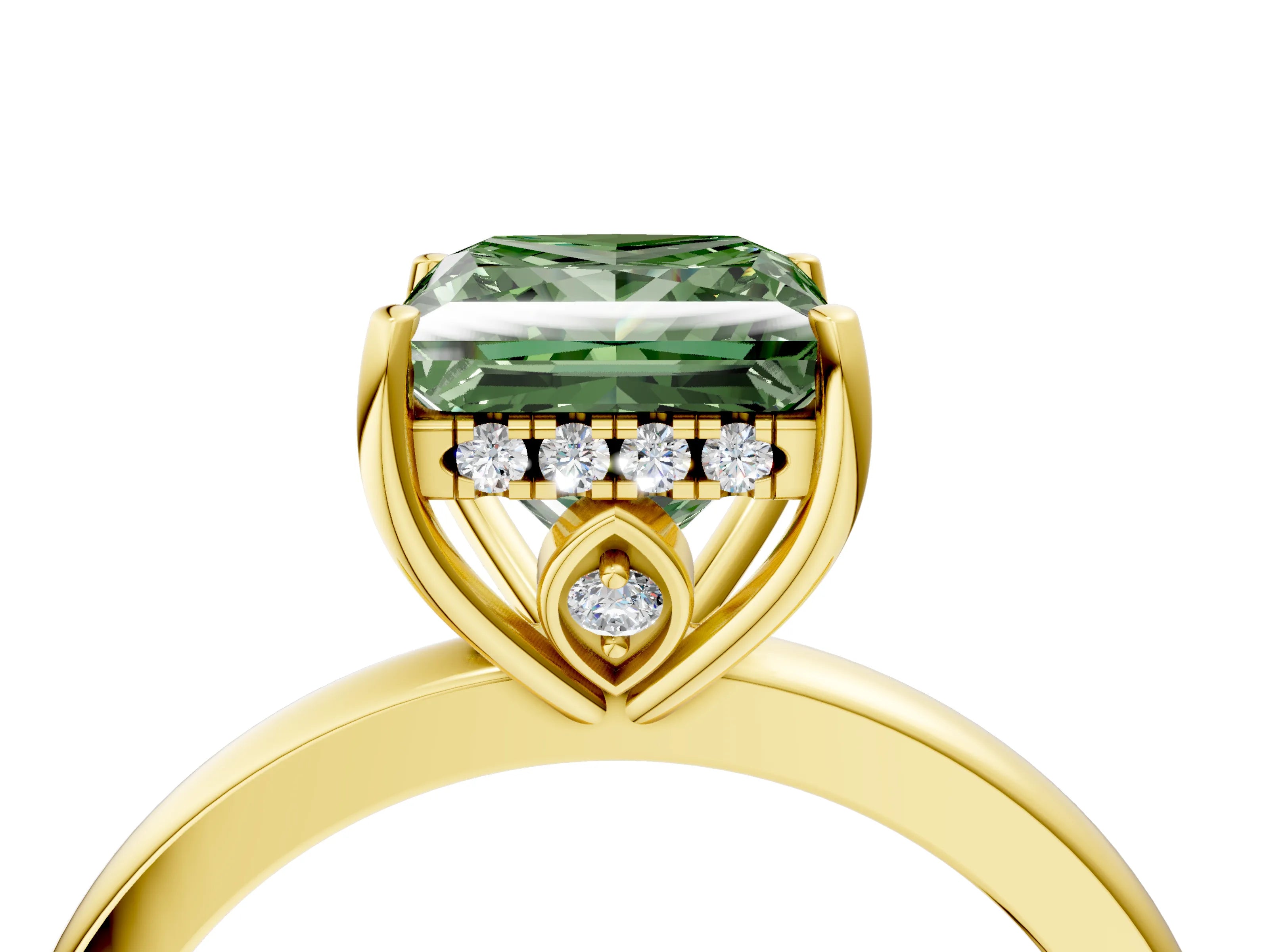 Yellow gold Fancy Green Princess Cut Solitaire Diamond Ring with Prong Setting and Plain Band_4