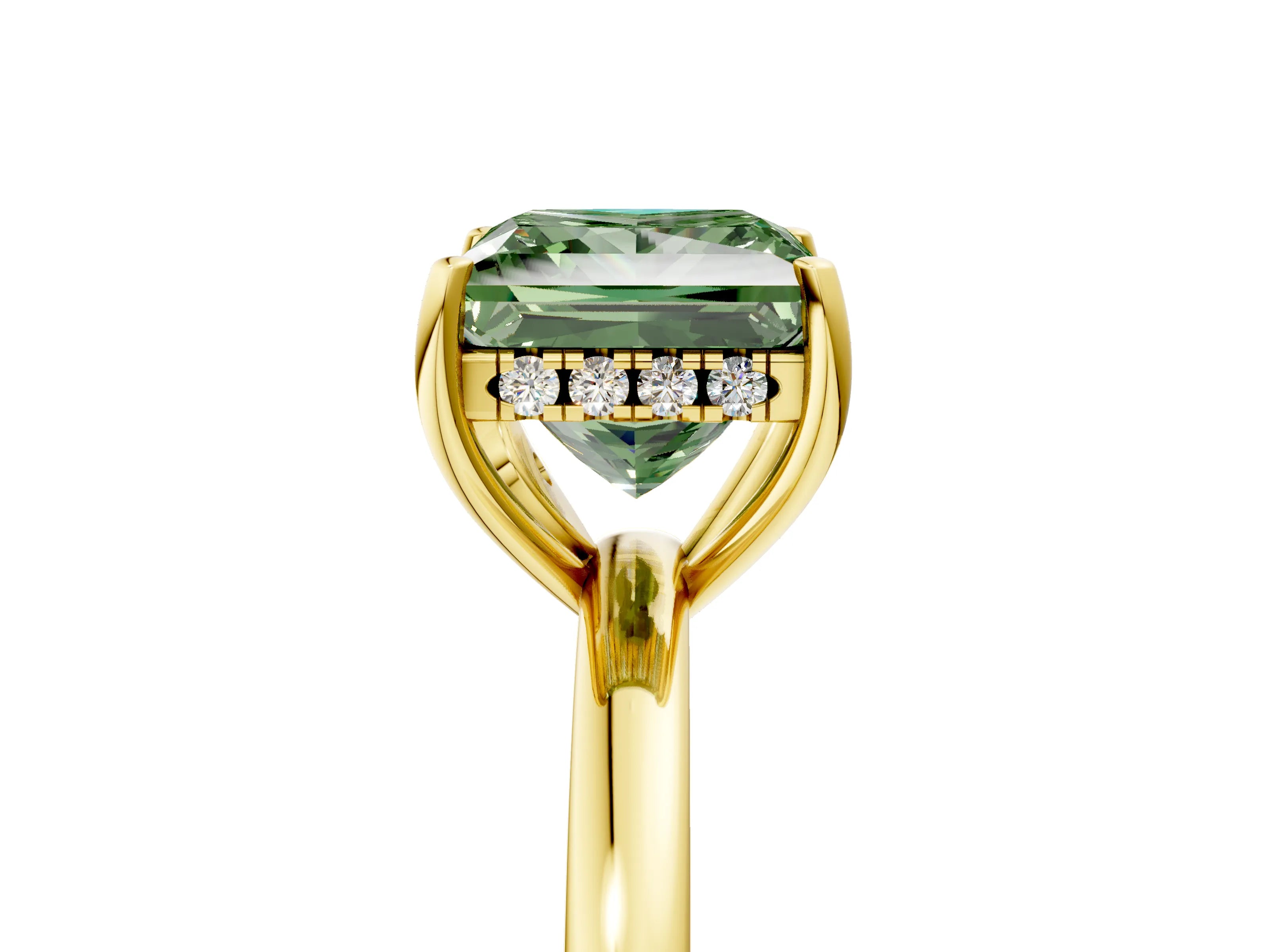 Yellow gold Fancy Green Princess Cut Solitaire Diamond Ring with Prong Setting and Plain Band_5