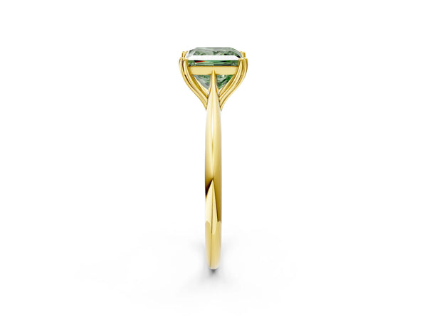 Yellow gold Fancy Green Princess Cut Solitaire Diamond Ring with Six-Prong Setting and Classic Band