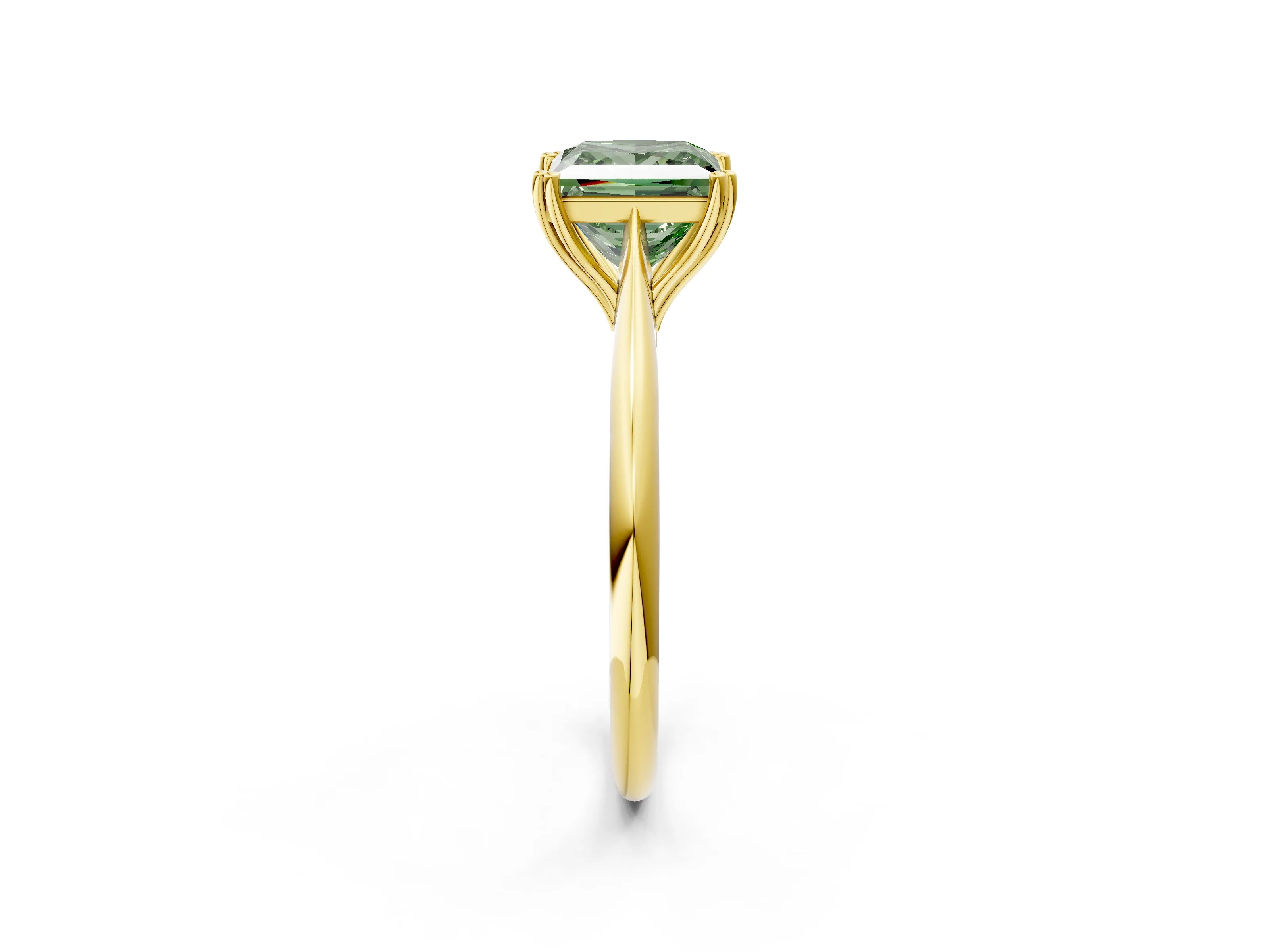 Yellow gold Fancy Green Princess Cut Solitaire Diamond Ring with Six-Prong Setting and Classic Band_2