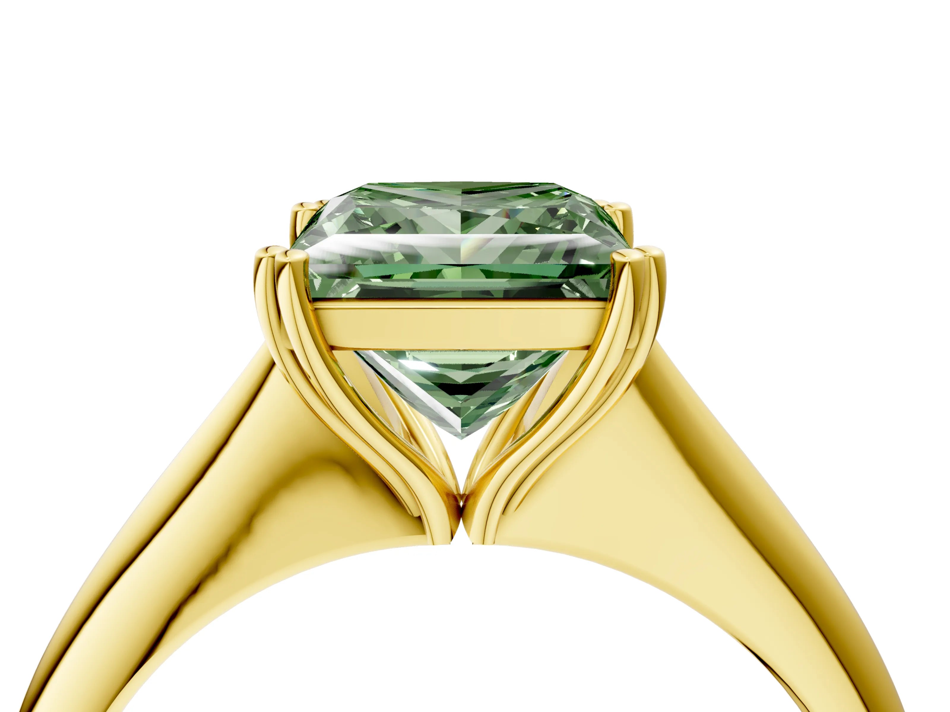 Yellow gold Fancy Green Princess Cut Solitaire Diamond Ring with Six-Prong Setting and Classic Band_4