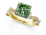 Yellow gold Fancy Green Princess  Cut Solitaire Diamond Twisted Band with Pave Setting_1