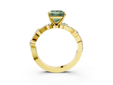Yellow gold Fancy Green Princess  Cut Solitaire Diamond Twisted Band with Pave Setting_3