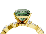 Yellow gold Fancy Green Princess  Cut Solitaire Diamond Twisted Band with Pave Setting_4