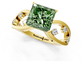 Yellow gold Fancy Green Princess  Cut Solitaire Diamond with Side Stones on Criss-Cross Band and Four-Prong Setting_1