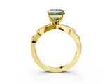 Yellow gold Fancy Green Princess  Cut Solitaire Diamond with Side Stones on Criss-Cross Band and Four-Prong Setting_3