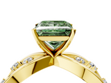 Yellow gold Fancy Green Princess  Cut Solitaire Diamond with Side Stones on Criss-Cross Band and Four-Prong Setting_4