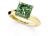 Yellow gold Fancy Green Princess  Cut Solitaire Engagement Ring with Flat Band and Four-Prong Setting 1