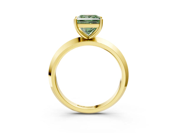 Yellow Gold Princess Cut Knife-Edge Solitaire Engagement Ring Setting for Fancy Green Center