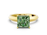 Yellow gold Fancy Green Princess  Cut Solitaire Engagement Ring with Flat Band and Four-Prong Setting