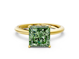 Yellow gold Fancy Green Princess  Cut Solitaire Engagement Ring with Four-Prong Setting and Classic Band