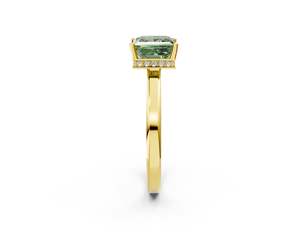 Yellow gold Fancy Green Princess  Cut Solitaire Engagement Ring with Four-Prong Setting on a Classic Band