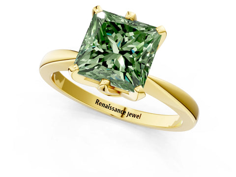 Yellow gold Fancy Green Princess Cut Solitaire Engagement Ring with Six-Prong Setting and Tapered Band_1