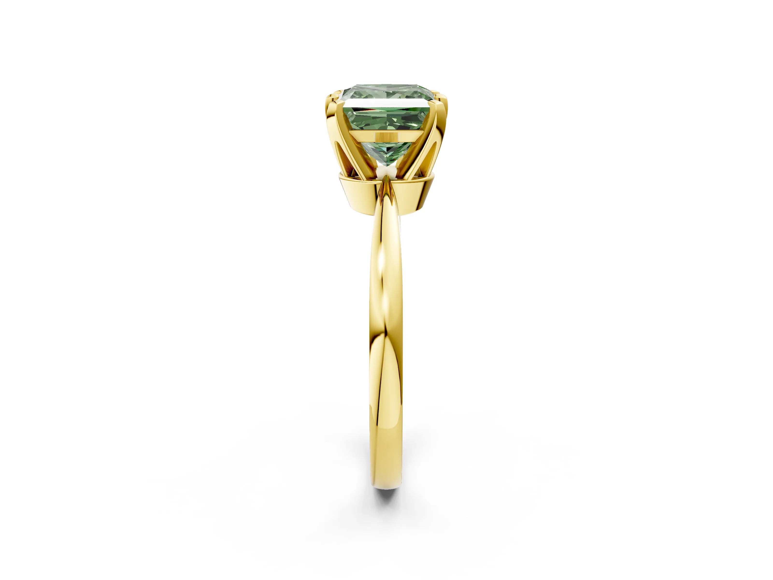 Yellow gold Fancy Green Princess Cut Solitaire Engagement Ring with Six-Prong Setting and Tapered Band_2