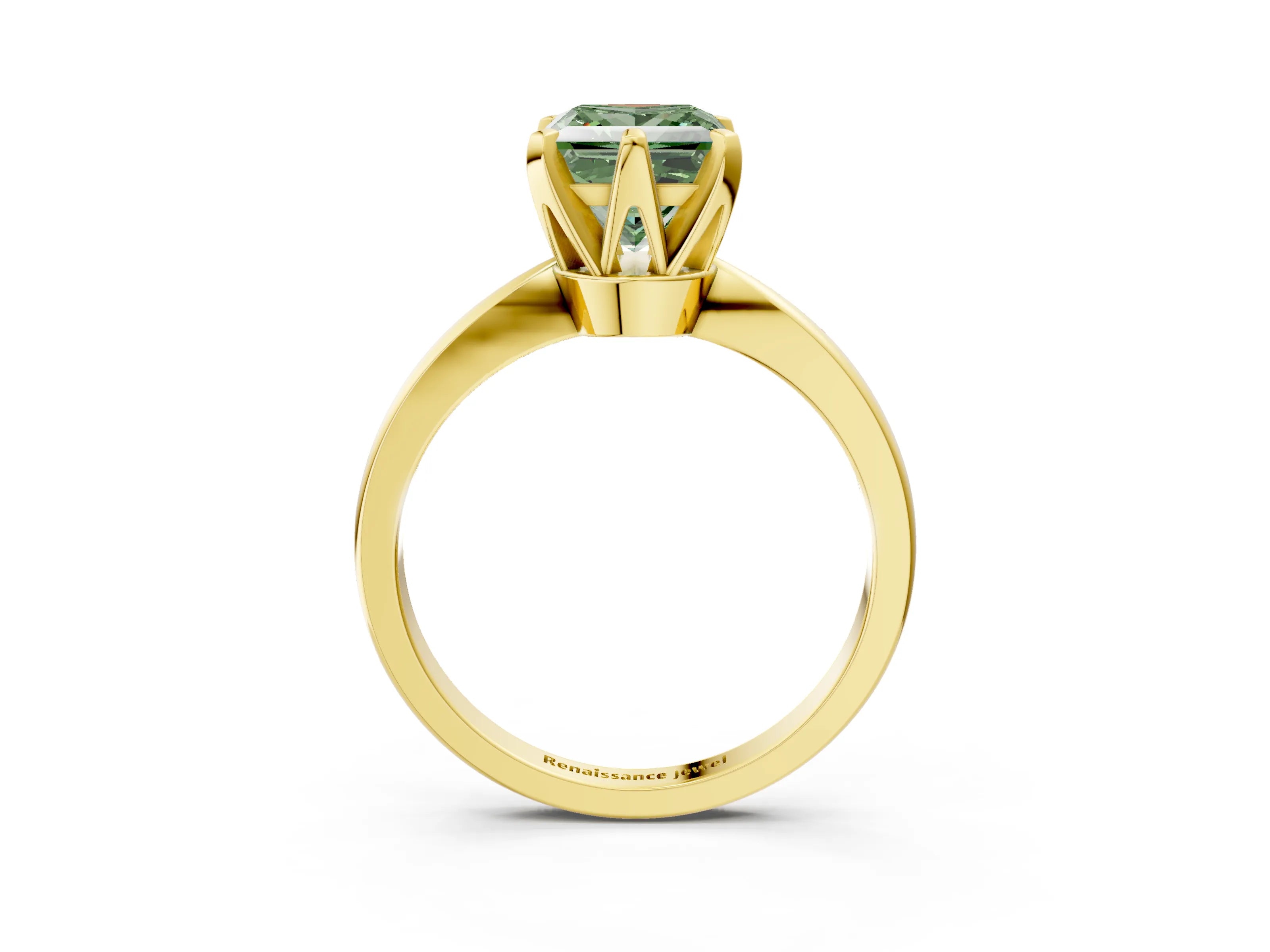 Yellow gold Fancy Green Princess Cut Solitaire Engagement Ring with Six-Prong Setting and Tapered Band_3