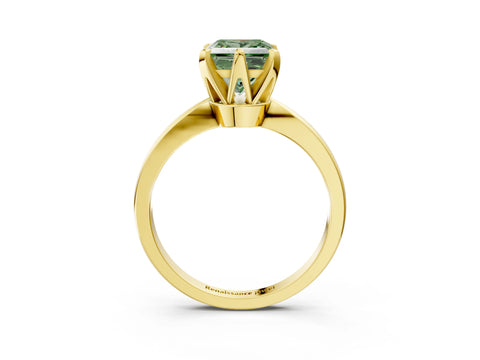 Yellow gold Fancy Green Princess Cut Solitaire Engagement Ring with Six-Prong Setting and Tapered Band_3