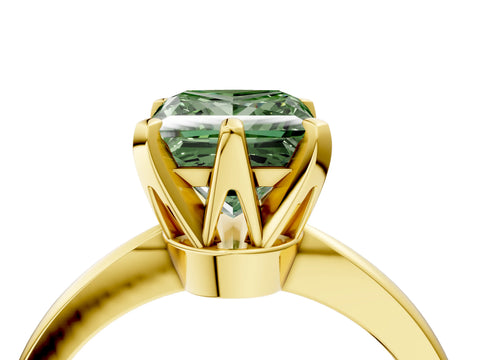 Yellow gold Fancy Green Princess Cut Solitaire Engagement Ring with Six-Prong Setting and Tapered Band_4