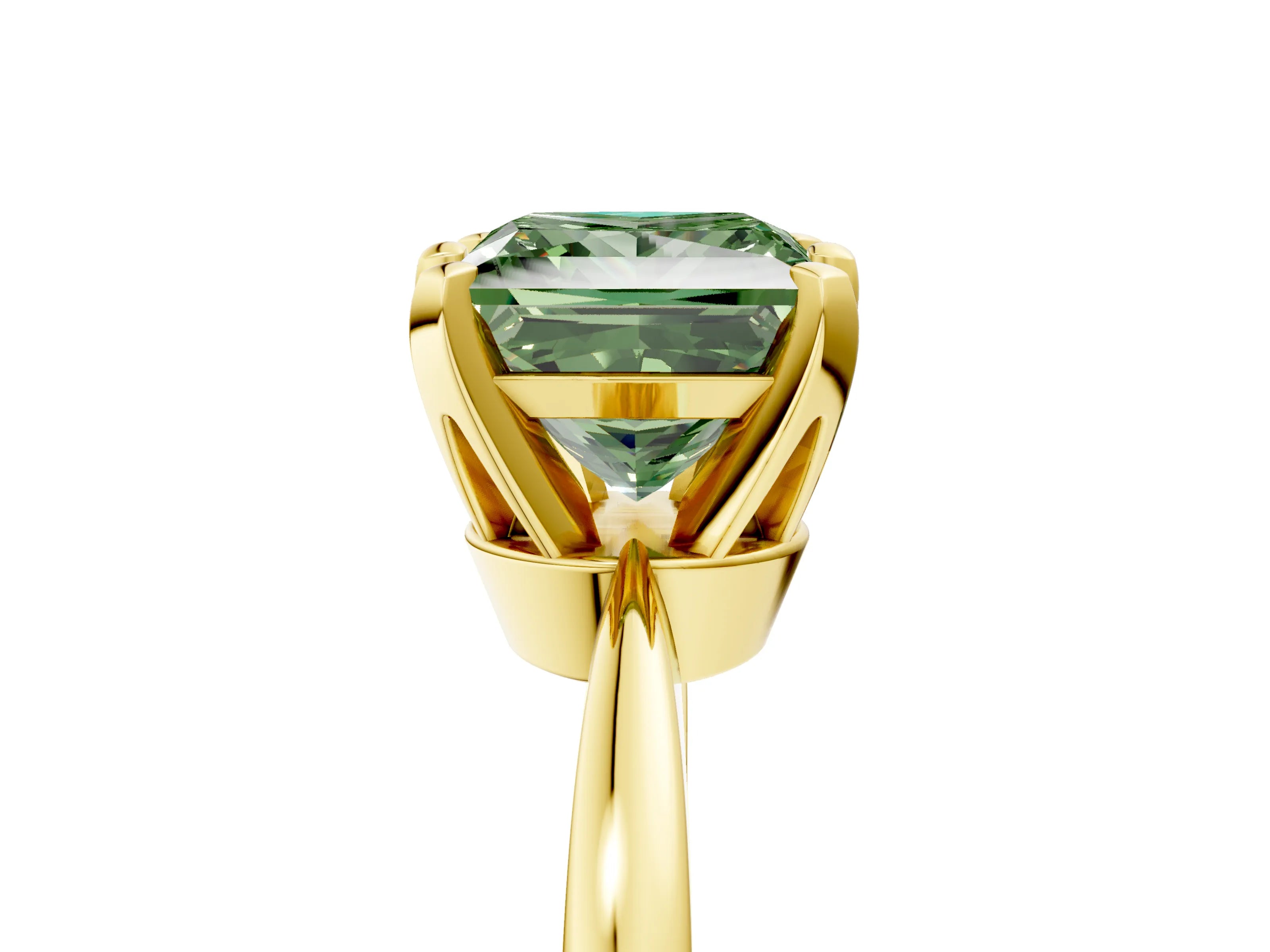 Yellow gold Fancy Green Princess Cut Solitaire Engagement Ring with Six-Prong Setting and Tapered Band_5
