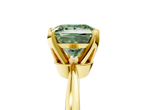 Yellow gold Fancy Green Princess Cut Solitaire Engagement Ring with Six-Prong Setting and Tapered Band_5