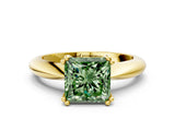 Yellow gold Fancy Green Princess  Cut Solitaire Engagement Ring with Tapered Band and Four-Prong Setting 2